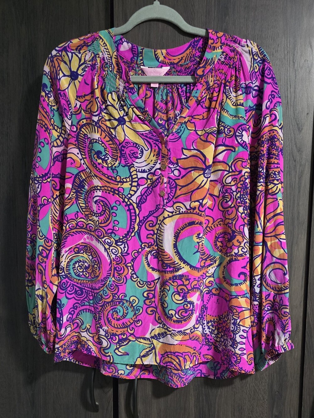 Lilly Pulitzer See And Been Seen Floral Pattern Size Medium 100% Silk Like New
